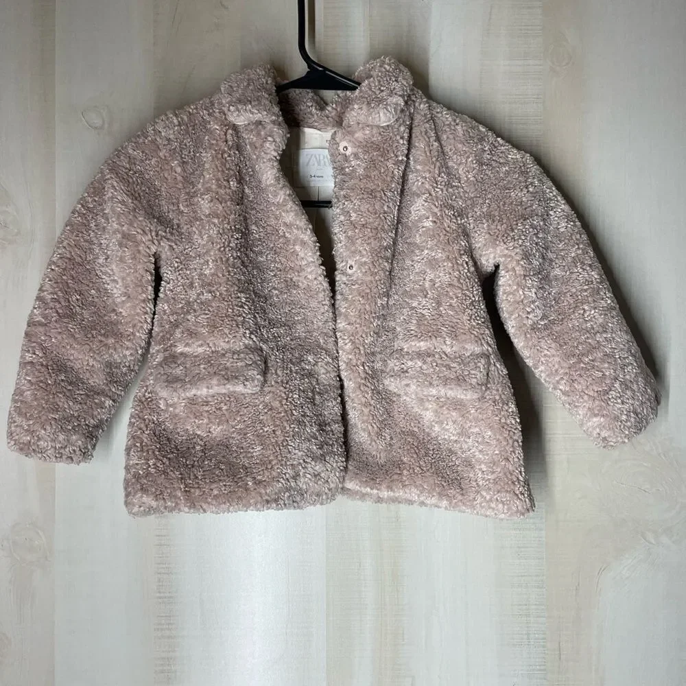 ZARA baby light pink‎ mauve sherpa coat, 3-4 years